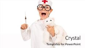  Presentation with isolated paw prints over white - Presentation theme having child emergency - funny boy playing a doctor background and a sky blue colored foreground
