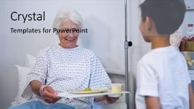  Presentation with nurse and patient holding hands - PPT theme having child emergency room - senior patient holding tray background and a  colored foreground