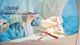  Presentation with operation room - Presentation design consisting of child emergency room - surgery operation hands of surgeon background and a light blue colored foreground