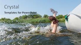  Presentation with boat river - Colorful PPT theme enhanced with child-fall-and-drown backdrop and a light blue colored foreground