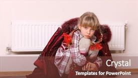  Presentation with energy crisis - Presentation theme with child fearful - girl in coat warm near background and a tawny brown colored foreground