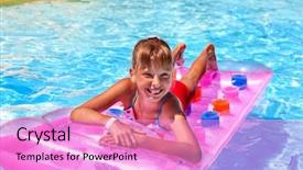  Presentation with summer holiday - Presentation design featuring child female on water slide background and a  colored foreground