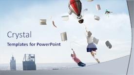  Presentation with fly - Presentation design featuring child-fly-on-aerostat-mixed background and a sky blue colored foreground