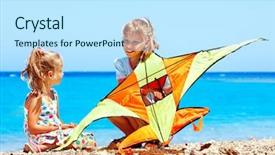  Presentation with kite - Amazing slide set having child flying kite beach outdoor backdrop and a sky blue colored foreground