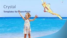  Presentation with kite - Slide deck enhanced with child flying kite beach outdoor background and a sky blue colored foreground