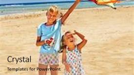  Presentation with kite - Presentation enhanced with child flying kite beach outdoor background and a coral colored foreground