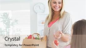  Presentation with grocery bag - Slides featuring child from paper grocery bag background and a coral colored foreground