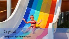  Presentation with water park - PPT theme having child girl 8 years slide background and a teal colored foreground
