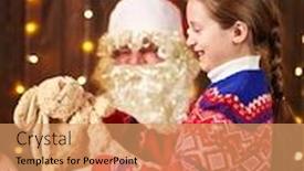  Presentation with child tree - Colorful PPT theme enhanced with child girl accepting gifts from santa near decorated xmas tree with lights they talking and smiling - merry christmas and happy holidays backdrop and a coral colored foreground