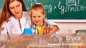  Presentation with chemistry - Amazing slide deck having child girl and chemistry teacher holding chemistry flask in chemistry class backdrop and a coral colored foreground