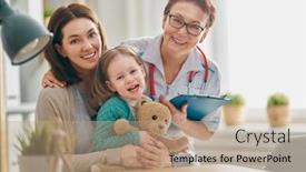  Presentation with mother child - Audience pleasing PPT theme consisting of child-girl-and-her-mother backdrop and a coral colored foreground