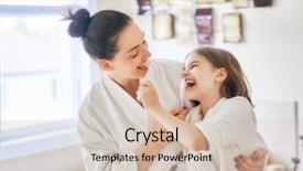  Presentation with mother child - PPT theme having child girl are brushing teeth background and a soft green colored foreground