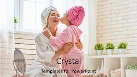  Presentation with loving mom - Cool new PPT theme with child girl are in bathrobe backdrop and a soft green colored foreground