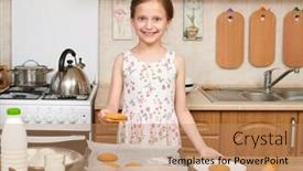  Presentation with baking cookies - Slides featuring child girl baking cookies in home kitchen raw food and fruits healthy food concept background and a coral colored foreground