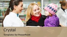  Presentation with woman child - Colorful PPT theme enhanced with child girl in pharmacy backdrop and a coral colored foreground