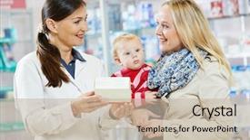  Presentation with woman child - Beautiful presentation featuring child girl in pharmacy backdrop and a mint green colored foreground