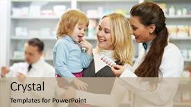  Presentation with woman child - PPT layouts with child girl in pharmacy background and a coral colored foreground