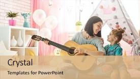  Presentation with loving mom - PPT layouts enhanced with child girl indoors funny background and a coral colored foreground