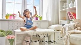  Presentation with music headphones - Presentation design featuring child girl listening to music background and a mint green colored foreground