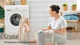  Presentation with woman child - Presentation consisting of child girl little helper background and a soft green colored foreground