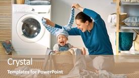  Presentation with woman child - PPT theme enhanced with child girl little helper background and a coral colored foreground