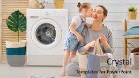  Presentation with woman child - Presentation design featuring child girl little helper background and a mint green colored foreground