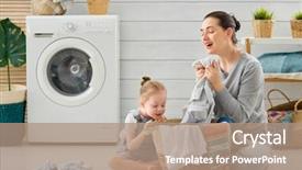  Presentation with woman child - Cool new PPT layouts with child girl little helper backdrop and a coral colored foreground