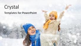  Presentation with mother child - Presentation theme featuring child girl on a winter background and a sky blue colored foreground