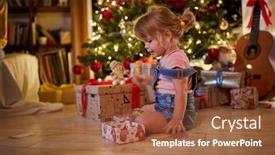  Presentation with child tree - Presentation design featuring child-girl-open-presents background and a tawny brown colored foreground
