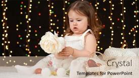  Presentation with illumination - Colorful slide deck enhanced with child girl portrait christmas decoration happy emotions winter holiday concept dark background with illumination and bokeh lights backdrop and a soft green colored foreground