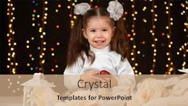  Presentation with illumination - Colorful PPT theme enhanced with child girl portrait in christmas decoration happy emotions winter holiday concept dark background with illumination and boke lights backdrop and a coral colored foreground