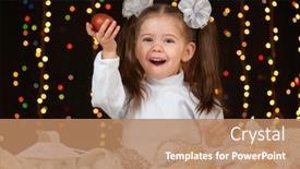  Presentation with illumination - Slide deck enhanced with child girl portrait in christmas decoration happy emotions winter holiday concept dark background with illumination and boke lights background and a coral colored foreground