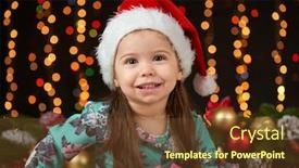  Presentation with illumination - PPT theme having child girl portrait in christmas decoration happy emotions winter holiday concept dark background with illumination and boke lights background and a tawny brown colored foreground