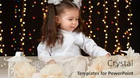  Presentation with illumination - PPT layouts having child girl portrait in christmas decoration happy emotions winter holiday concept dark background with illumination and boke lights background and a lemonade colored foreground