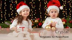  Presentation with illumination - Audience pleasing slide deck consisting of child girl portrait in christmas decoration happy emotions winter holiday concept dark background with illumination and boke lights backdrop and a coral colored foreground