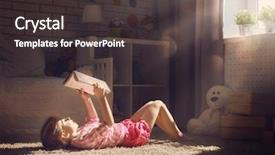  Presentation with girl reading - Colorful presentation theme enhanced with child girl reading a book backdrop and a dark gray colored foreground