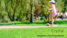 Presentation with summer trees - PPT layouts having child-girl-rides-a-scooter background and a yellow colored foreground