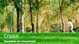  Presentation with summer trees - Presentation theme enhanced with child-girl-rides-a-scooter background and a shamrock green colored foreground