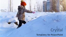  Presentation with winter forest - Colorful presentation theme enhanced with child-girl-runs-and-having backdrop and a light blue colored foreground