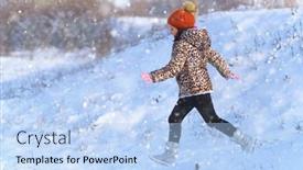  Presentation with forest winter - PPT theme enhanced with child-girl-runs-and-having background and a light blue colored foreground