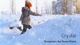  Presentation with forest winter - Presentation theme having child-girl-runs-and-having background and a light blue colored foreground