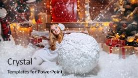  Presentation with pretty girl - Beautiful slides featuring child girl sculpts a snowman backdrop and a lemonade colored foreground