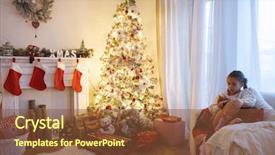  Presentation with child tree - Theme consisting of decorated christmas tree and fireplace background and a tawny brown colored foreground