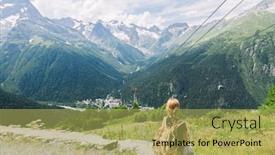  Presentation with mountain view - Cool new theme with child-girl-traveler-with-backpack backdrop and a yellow colored foreground