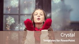  Presentation with christmas girl - Slide set enhanced with magic door - child girl waiting for christmas background and a coral colored foreground