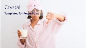  Presentation with angry child - Beautiful slide set featuring child girl wearing sleep mask and pajama drinking glass of milk over isolated white background with angry face negative sign showing dislike with thumbs down rejection concept backdrop and a sky blue colored foreground