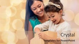  Presentation with christmas holidays - PPT theme with child girl with gift box background and a  colored foreground