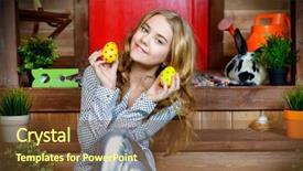  Presentation with happy birthday frame holiday - Beautiful presentation design featuring child girl with painted eggs backdrop and a tawny brown colored foreground