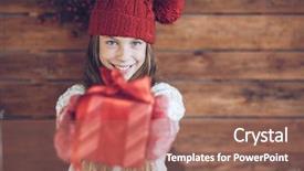  Presentation with giving - Colorful slide deck enhanced with child giving a christmas present backdrop and a coral colored foreground