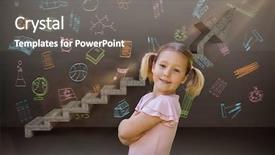  Presentation with growth steps - PPT theme featuring children growth - portrait of a smiling girl background and a gray colored foreground